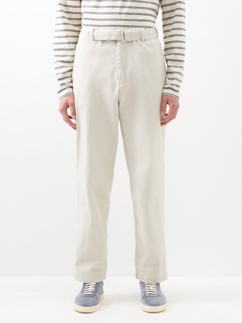 Officine Gnrale - Oswald Belted Cotton-blend Twill Trousers - Mens - Cream