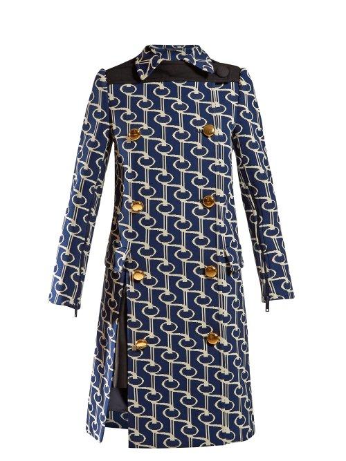 Matchesfashion.com Prada - Double Breasted Key Jacquard Coat - Womens - Navy Multi