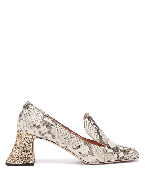 Matchesfashion.com Rochas - Pascal Faux Python Glitter Heel Pumps - Womens - White Multi