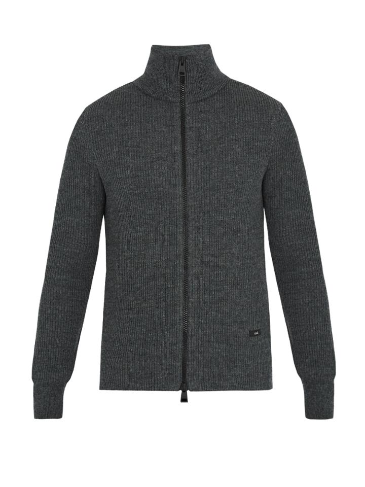 Ami Zip-through Ribbed-wool Sweater