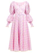Matchesfashion.com Gl Hrgel - Floral Print Linen Midi Dress - Womens - Pink Print
