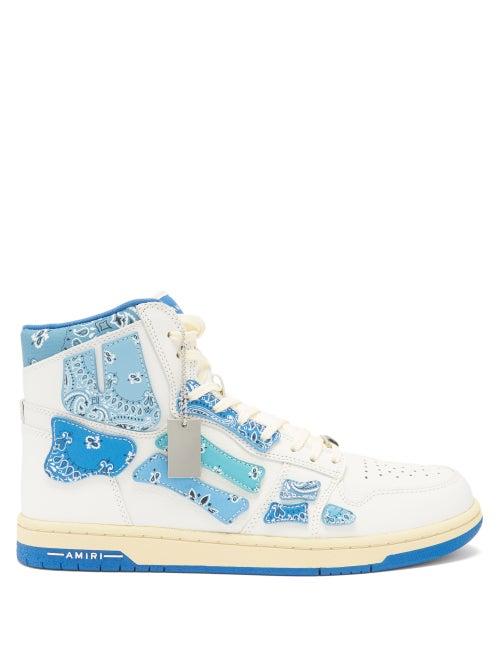 Amiri - Skel Top Bandana-print Leather High-top Trainers - Mens - Blue