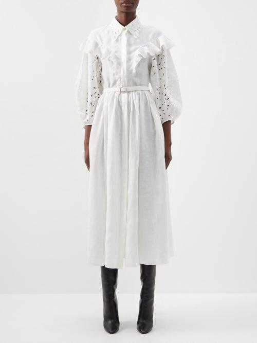 Chlo - Cutout-embroidered Linen-voile Dress - Womens - Ivory
