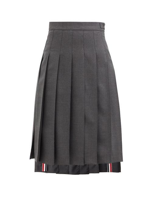 Matchesfashion.com Thom Browne - Step-hem Pleated Wool Skirt - Womens - Grey
