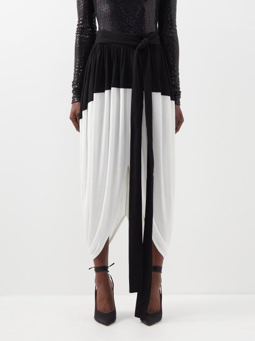 Proenza Schouler - Bi-colour Asymmetric-hem Crepe-jersey Midi Skirt - Womens - White Black