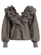 Matchesfashion.com Ganni - Charron Ruffle Trimmed Gingham Blouse - Womens - Brown