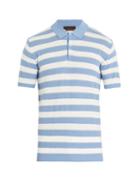 Matchesfashion.com Altea - Striped Cotton Crepe Polo Shirt - Mens - Light Blue