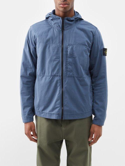 Stone Island - Logo-patch Hooded Cotton-blend Jacket - Mens - Dark Blue