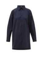 Matchesfashion.com Eskandar - Longline Flared Cotton-poplin Shirt - Womens - Navy