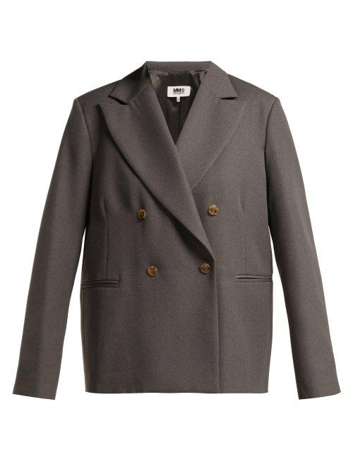 Matchesfashion.com Mm6 Maison Margiela - Double Breasted Twill Blazer - Womens - Grey