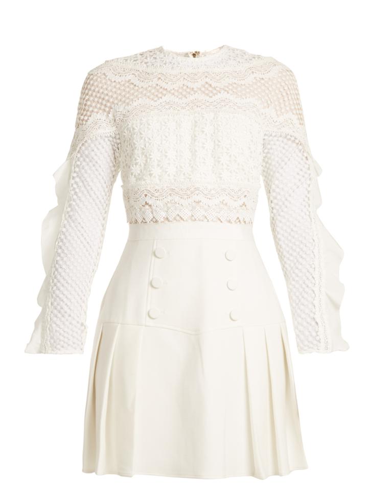 Self-portrait Bellis Pleated Guipure-lace And Crepe Dress