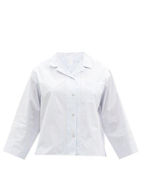Ladies Lingerie Rossell England - Patch-pocket Striped Cotton Pyjama Shirt - Womens - Blue Stripe