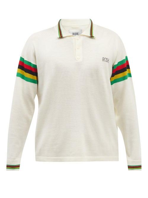 Bode - Striped Merino-wool Polo Sweater - Mens - White