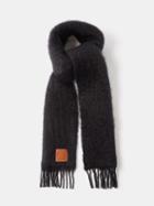 Loewe - Anagram-patch Fringed Mohair-blend Scarf - Womens - Black