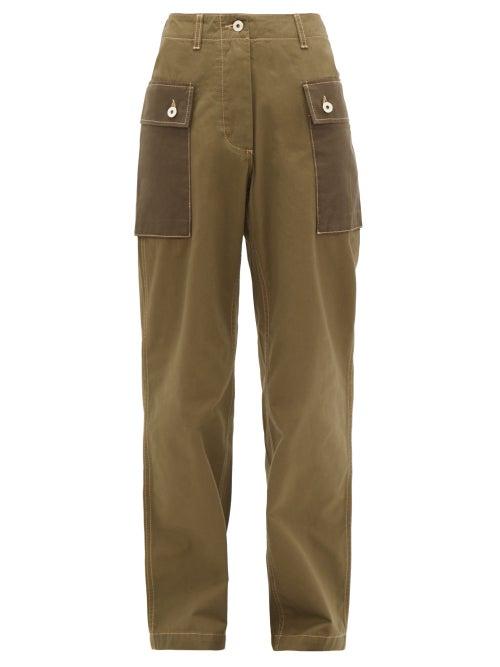 Matchesfashion.com Loewe - Two-tone Cotton-twill Trousers - Womens - Khaki