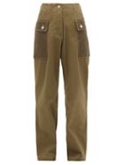 Matchesfashion.com Loewe - Two-tone Cotton-twill Trousers - Womens - Khaki