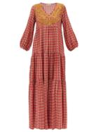 Matchesfashion.com Muzungu Sisters - Frangipani Embroidered Circle Print Silk Dress - Womens - Purple Multi