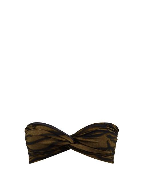 Norma Kamali - Johnny D Tiger-stripe Bandeau Bikini Top - Womens - Brown Print