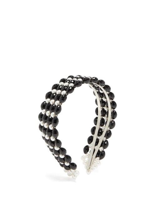 Matchesfashion.com Shrimps - Quinn Beaded And Faux Pearl Headband - Womens - Black White