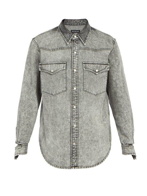 Matchesfashion.com Balenciaga - Ripped Cuff Denim Shirt - Mens - Black