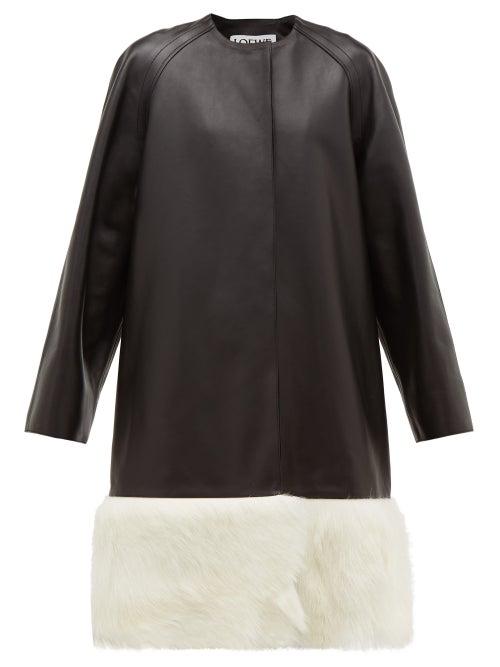 Matchesfashion.com Loewe - Shearling Trimmed Collarless Leather Coat - Womens - Black White
