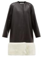 Matchesfashion.com Loewe - Shearling Trimmed Collarless Leather Coat - Womens - Black White