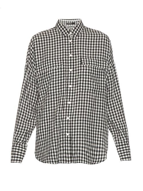 Tibi Point-collar Gingham Blouse