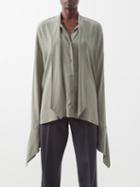 Raey - Square Cuff Sandwashed Organic Silk Pussybow Top - Womens - Light Green