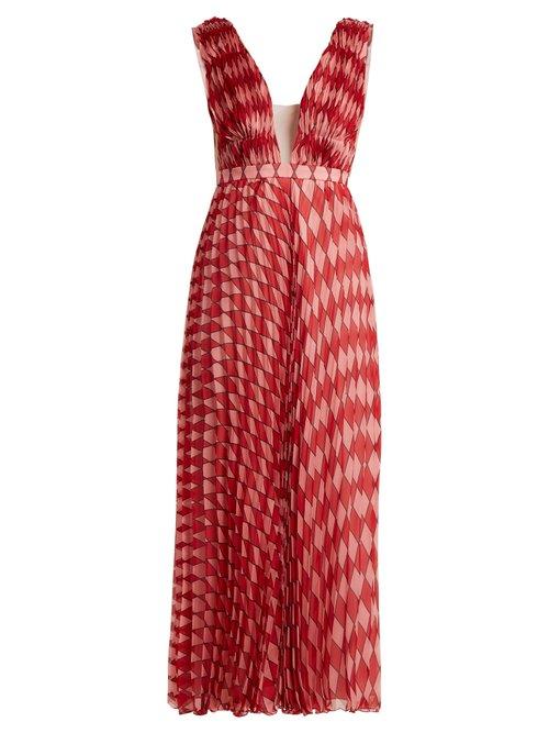 Matchesfashion.com Raquel Diniz - Alexa Harlequin Print Gown - Womens - Red Print