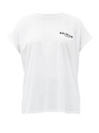 Matchesfashion.com Balmain - Flocked Logo Cotton T-shirt - Womens - White Black