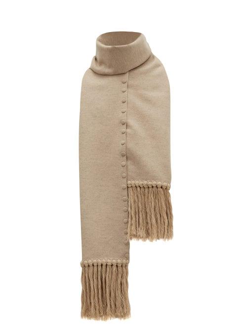 Matchesfashion.com Jil Sander - Fringed Press Stud Wool Scarf - Womens - Camel