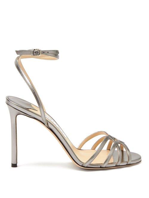 Matchesfashion.com Jimmy Choo - Mimi 100 Metallic Leather Sandals - Womens - Dark Grey