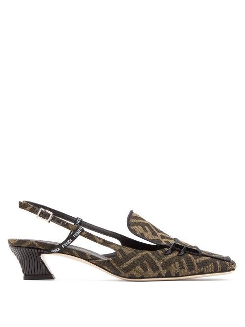 Matchesfashion.com Fendi - Ffreedom Logo Jacquard Slingback Pumps - Womens - Brown Multi