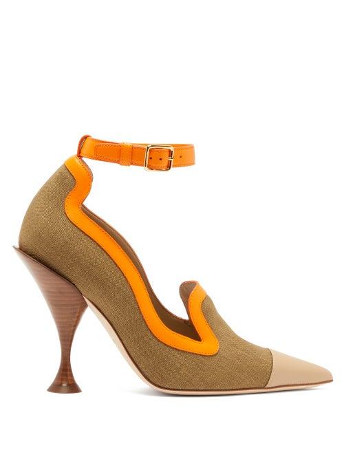 Matchesfashion.com Burberry - Brecon Contrast Trim Canvas Pumps - Womens - Beige Multi