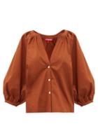 Matchesfashion.com Staud - Dill Gathered Cotton-blend Poplin Blouse - Womens - Light Brown