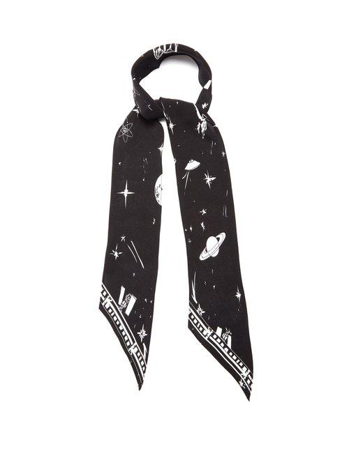 Matchesfashion.com Rockins - Cosmic Dancer Print Super Skinny Silk Scarf - Womens - Black