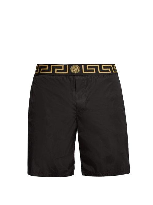 Matchesfashion.com Versace - Logo Jacquard Mid Rise Swim Shorts - Mens - Black Multi