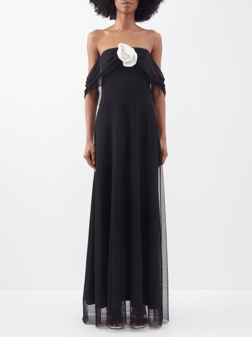 Bernadette - Balir Off-the-shoulder Point D'esprit Gown - Womens - Black