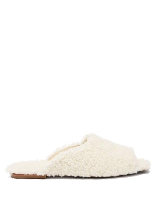 Ladies Shoes Deiji Studios - Open-toe Shearling Slippers - Womens - Cream