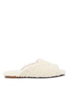 Ladies Shoes Deiji Studios - Open-toe Shearling Slippers - Womens - Cream