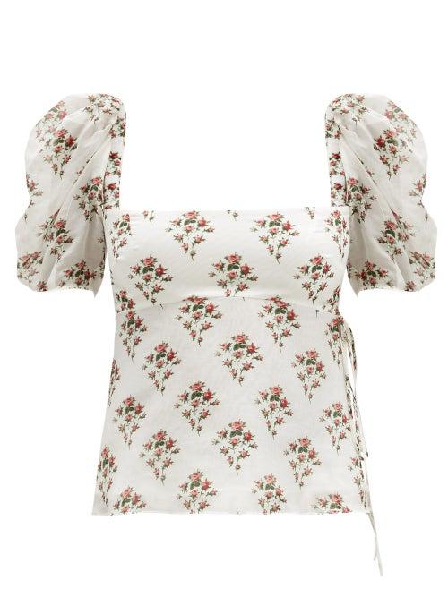 Matchesfashion.com Brock Collection - Puff-sleeve Floral Cotton-blend Top - Womens - White Print