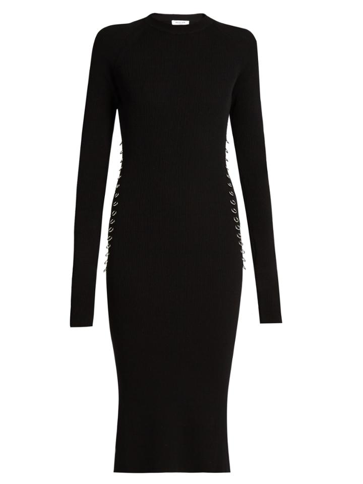 Mugler Ring-embellished Long-sleeved Ribbed-knit Dress