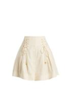 Matchesfashion.com Zimmermann - Painted Heart Lace Up Linen Shorts - Womens - Cream