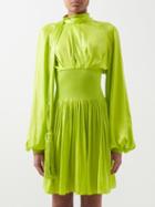 Bottega Veneta - Latern-sleeve Cutout Twill Mini Dress - Womens - Green