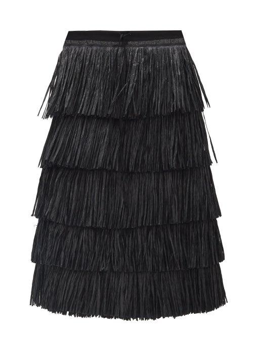 Matchesfashion.com Sara Lanzi - Tiered Raffia Skirt - Womens - Black