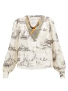 Matchesfashion.com La Prestic Ouiston - Vegas Neckerchief Toile Print Silk Blouse - Womens - Ivory Multi