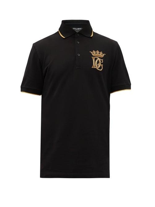 Matchesfashion.com Dolce & Gabbana - Crown Logo Cotton-piqu Polo Shirt - Mens - Black