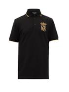 Matchesfashion.com Dolce & Gabbana - Crown Logo Cotton-piqu Polo Shirt - Mens - Black