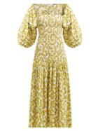 Matchesfashion.com Rhode - Harper Shirred Floral Print Cotton Dress - Womens - Yellow Print