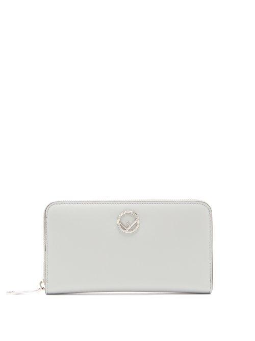 Matchesfashion.com Fendi - Logo Embellished Continental Leather Wallet - Womens - Light Blue